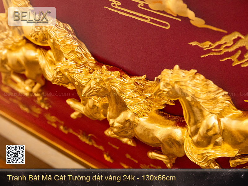 Tranh Bát Mã Cát Tường dát vàng 24k (130x66) – Biểu tượng của thành công và thịnh vượng